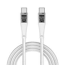 QUALO - QUALO USB-C till USB-C Kabel 1.5m 3A Transparent Nylon - Vit