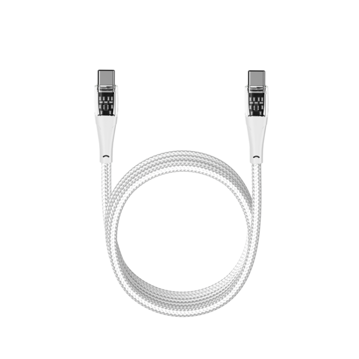 QUALO - QUALO USB-C till USB-C Kabel 1.5m 3A Transparent Nylon - Vit