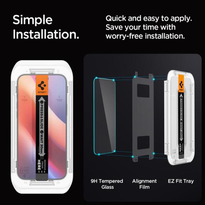 Spigen - [2-Pack] Spigen iPhone 16 Pro Max Härdat Glas Skärmskydd 'EZ Fit