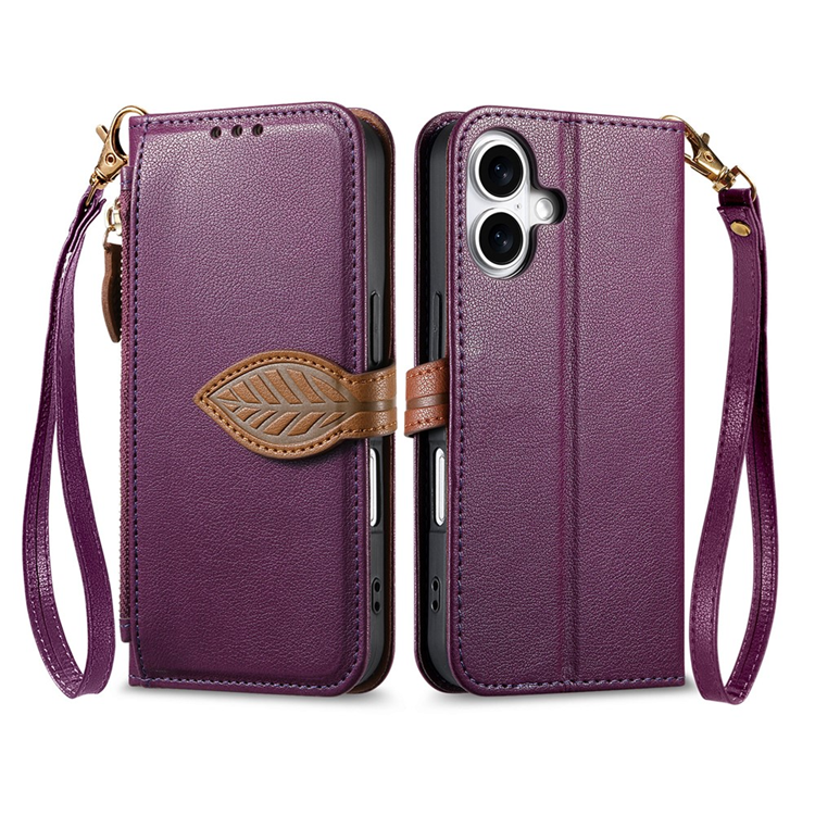 iPhone 17 Plånboksfodral Leaf Magnetiskt Spänne Konstläder - Lila (Lila) | 2353 | AlltMobil