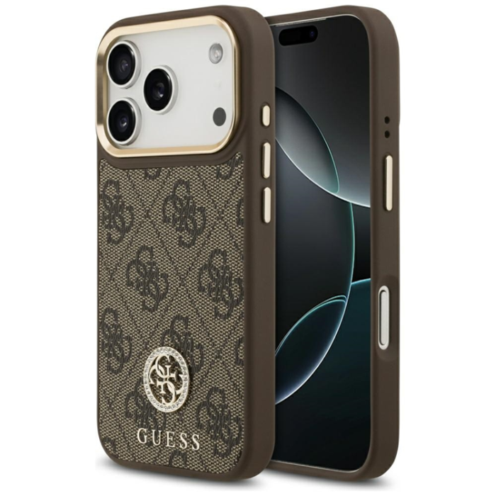 Guess - Guess iPhone 17 Pro Mobilskal Magsafe Strass Logo - Brun