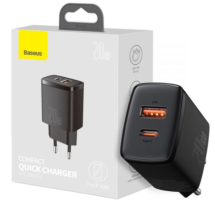 BASEUS - BASEUS - 2-Port Snabbladdare 20W - Svart