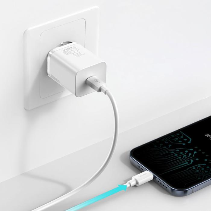 BASEUS - Baseus Super snabbladdare 20W + Lightning Kabel - Vit