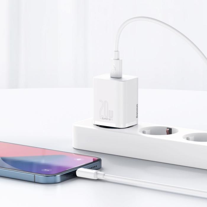 BASEUS - Baseus Super snabbladdare 20W + Lightning Kabel - Vit