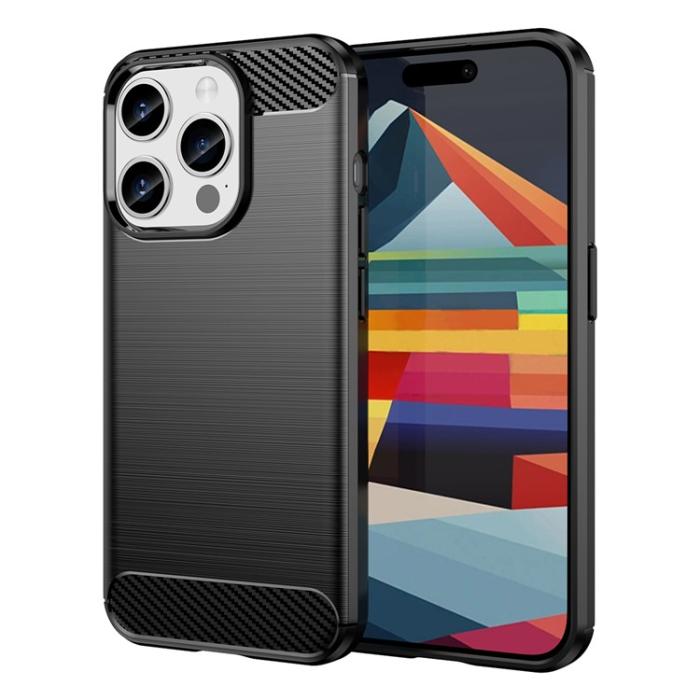 OEM - iPhone 15 Pro Max Mobilskal Carbon Fiber Brushed - Svart