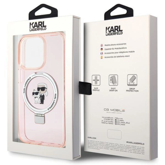KARL LAGERFELD - KARL LAGERFELD iPhone 15 Pro Mobilskal MagSafe Ringställ - Rosa