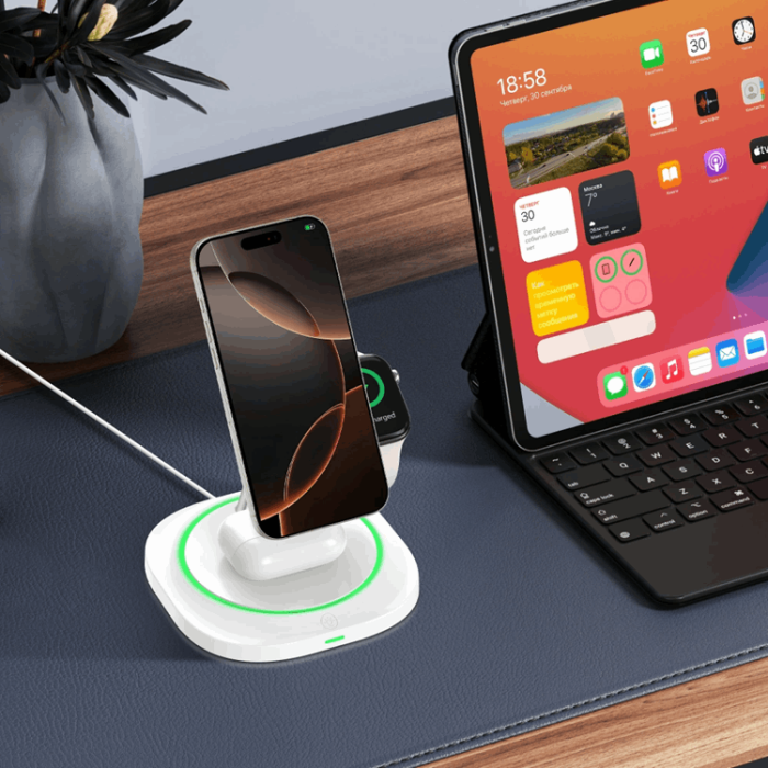 Tech-Protect - 3-in-1 Magsafe Trådlös Laddare iPhone, Apple Watch, AirPods Qi 15W