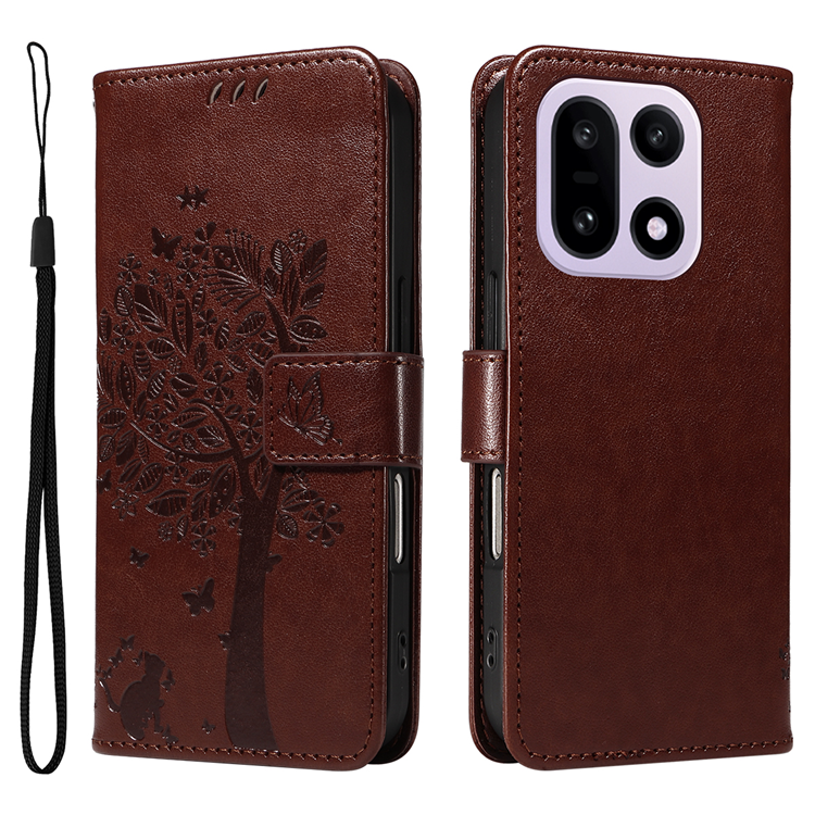 OnePlus 15 5G Plånboksfodral Cat Tree Pattern Konstläder (Kaffe) | 2353 | AlltMobil