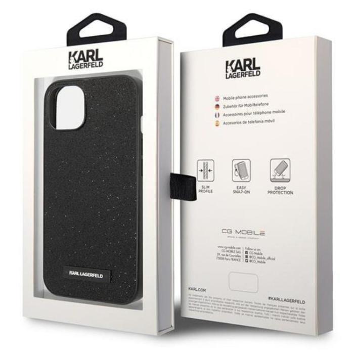 KARL LAGERFELD - Karl Lagerfeld iPhone 14 Plus Skal Glitter Plaque Logo - Svart