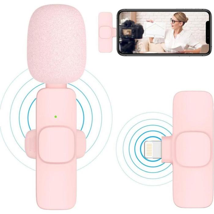 OEM - 2-i-1 Trådlös Lavaliermikrofon USB-C Dubbel med Långt Hår K1 - Rosa