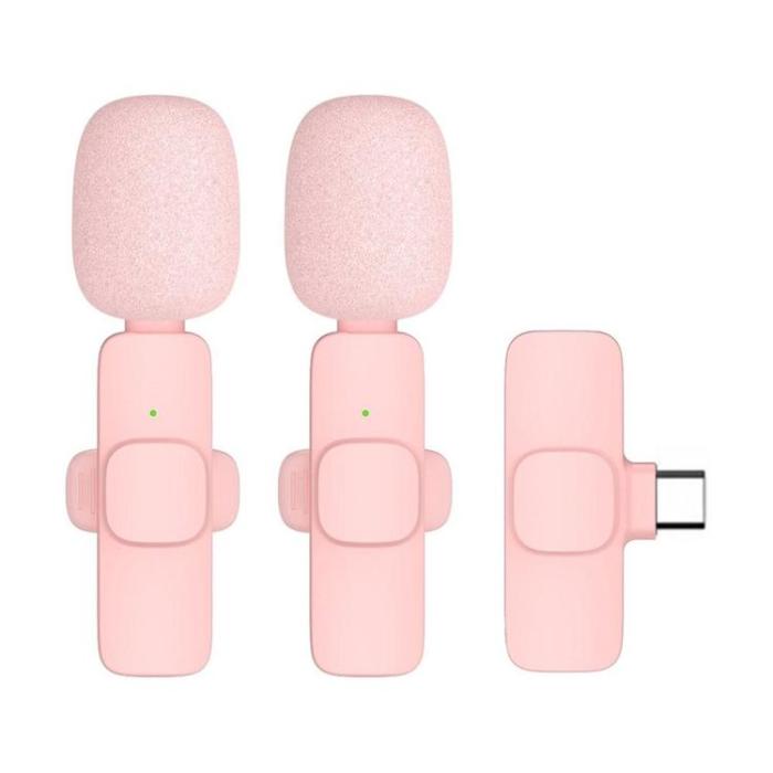 OEM - 2-i-1 Trådlös Lavaliermikrofon USB-C Dubbel med Långt Hår K1 - Rosa