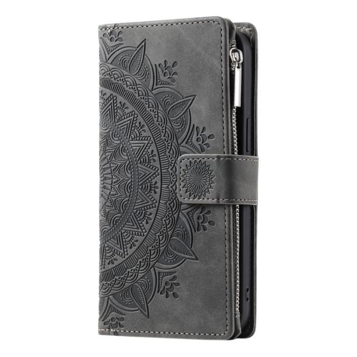OEM - Samsung Galaxy A37 Plånboksfodral Konstläder Mandala Blommönster - Grå