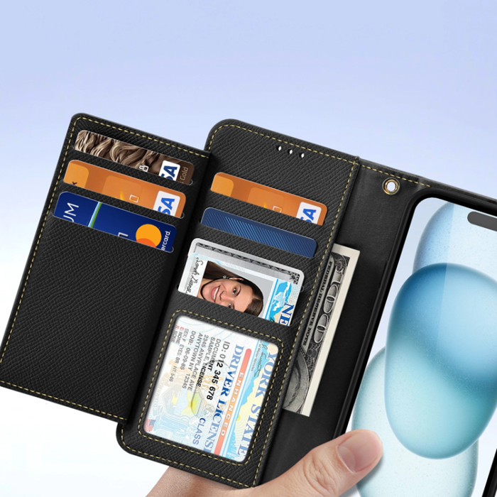 Dux Ducis - Dux Ducis iPhone 15 Plånboksfodral Lawa Läder - Svart