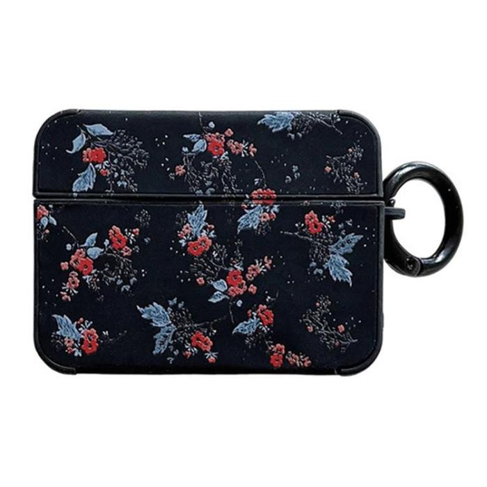 OEM - Airpods 3 Skal Flower Pattern med Ringspänne - Svart/Blå