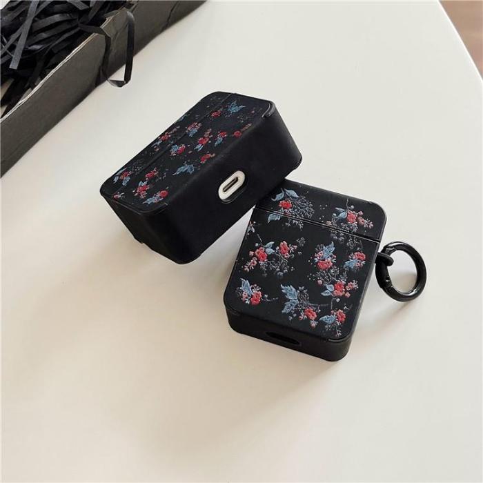 OEM - Airpods 3 Skal Flower Pattern med Ringspänne - Svart/Blå