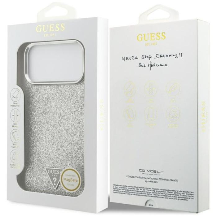 Guess - Guess iPhone 17 Pro Max Mobilskal MagSafe Glitter Triangle Logo - Silver