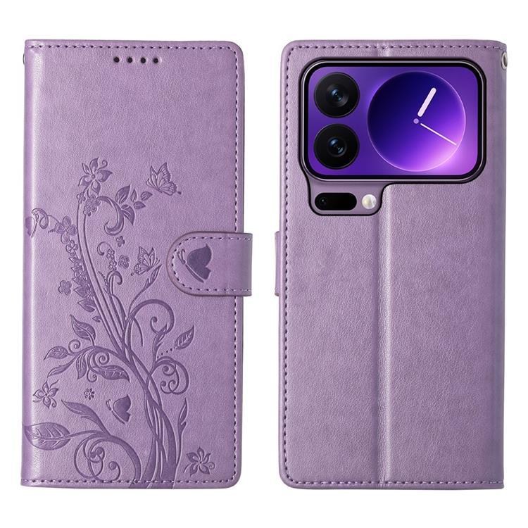 Xiaomi 17 Pro Plånboksfodral Floral Imprint Med Handledsrem - Lila | 2353 | AlltMobil