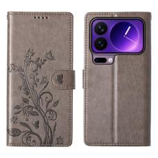 A-One Brand - Xiaomi 17 Pro Max Plånboksfodral Floral Imprint Med Handledsrem - Grå