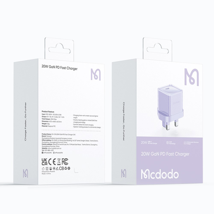 Mcdodo - MCDODO GaN Snabbladdare 20W USB-C UK PD CH-376 - Lila