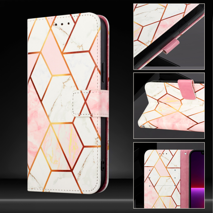 A-One Brand - iPhone 17 Plånboksfodral Marble Pattern med Rem LS002