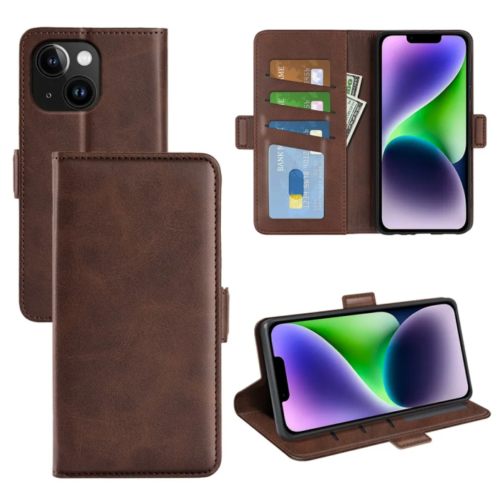 Taltech - iPhone 15 Plus Plånboksfodral Omvirat - Brun