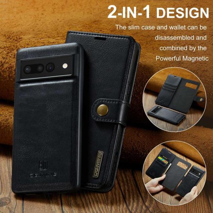 DG.MING - DG.MING Google Pixel 7 Pro Plånboksfodral Detachable 2in1 Äkta läder - Svart