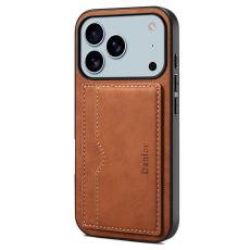 DENIOR - DENIOR iPhone 17 Pro Max Fodral Kortfack St&auml;ll i Konstl&auml;der - Brun