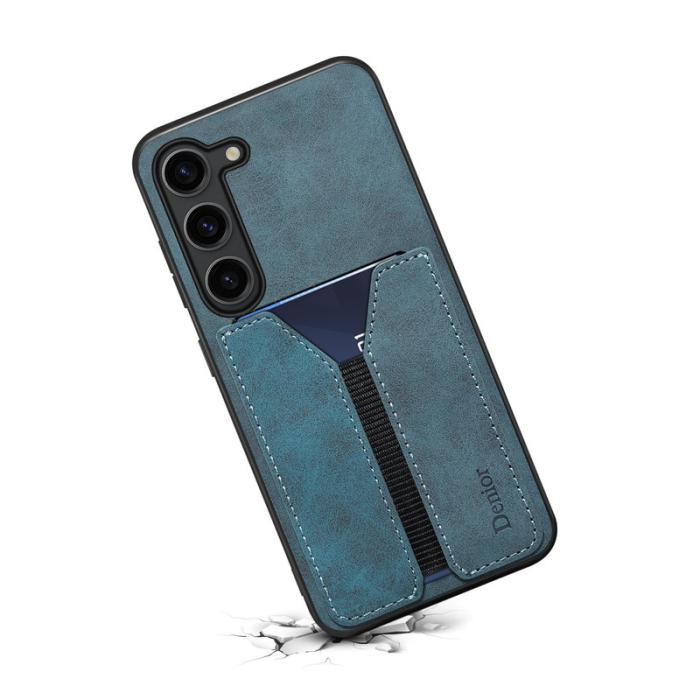 DENIOR - DENIOR Samsung Galaxy S25 Fodral Elastisk Kortficka KonstLäder Blå