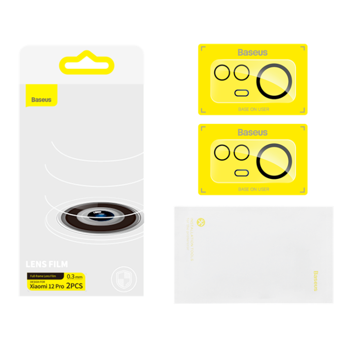 BASEUS - BASEUS Xiaomi 12 Pro Kameralinsskydd i Härdat Glas 0.3mm Rengörings kit