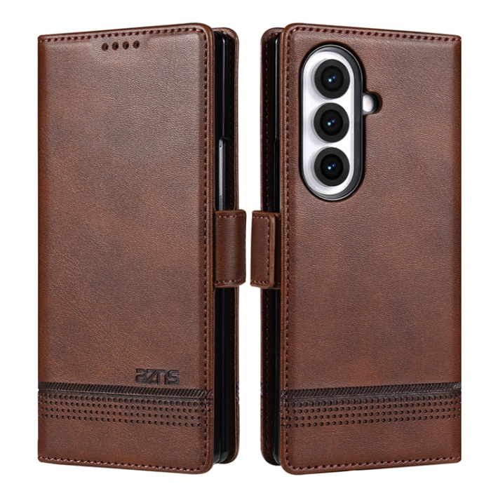 AZNS - AZNS Galaxy Z Fold 7 Plånboksfodral Cowhide Läder - Coffee