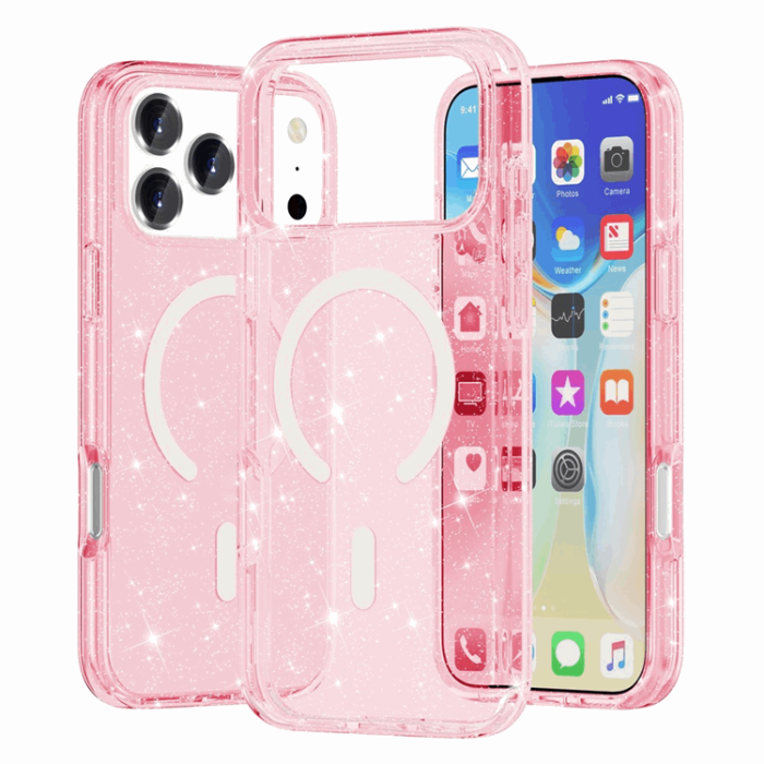 AMORUS - AMORUS Mobilskal till iPhone 17 Pro Magsafe Glitter Powder PC + TPU - Rosa