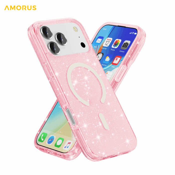 AMORUS - AMORUS Mobilskal till iPhone 17 Pro Magsafe Glitter Powder PC + TPU - Rosa
