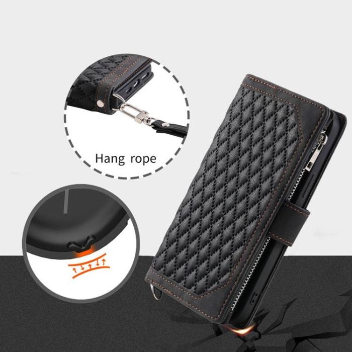 A-One Brand - iPhone 7/8/SE (2022/2020) Plånboksfodral Rhombus Grid - Svart