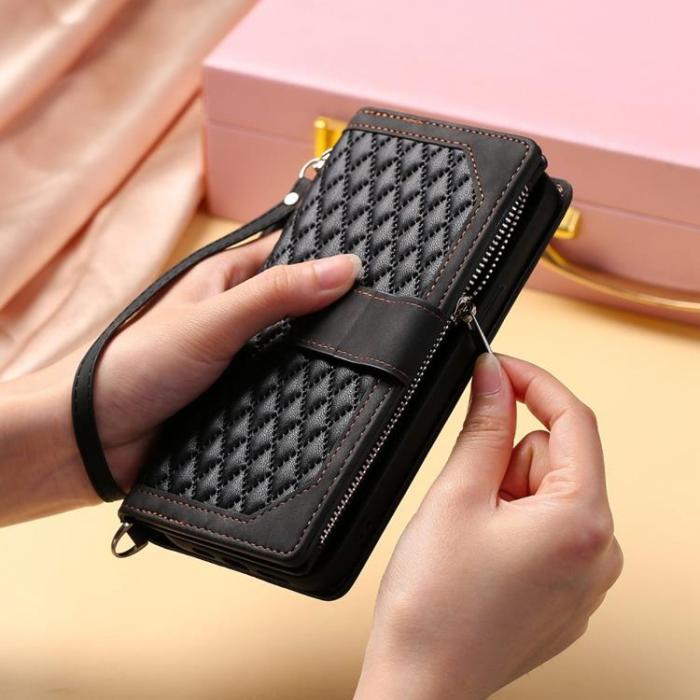A-One Brand - iPhone 7/8/SE (2022/2020) Plånboksfodral Rhombus Grid - Svart