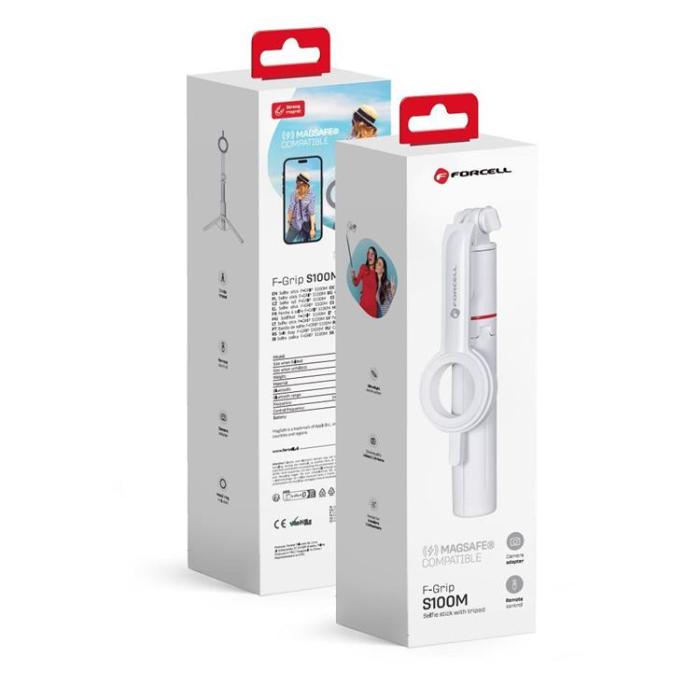 Forcell - Forcell MagSafe Selfiestick Med Trådlös Kontroll F-Grip - Vit