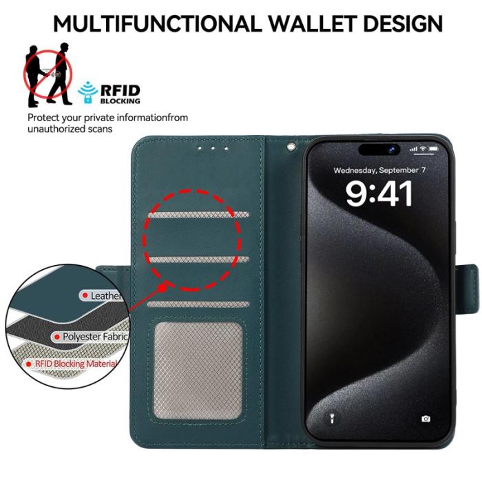 ABEEL - ABEEL iPhone 16 Plus Plånboksfodral Konstläder med RFID-Skydd - Grön