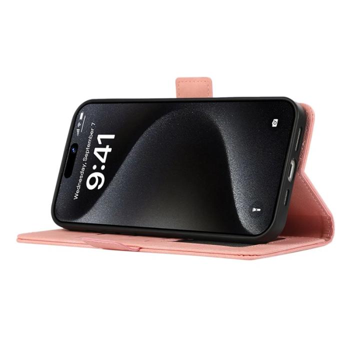 ABEEL - ABEEL iPhone 16 Plus Plånboksfodral Med Magnetstängning RFID-Skydd - Rosa