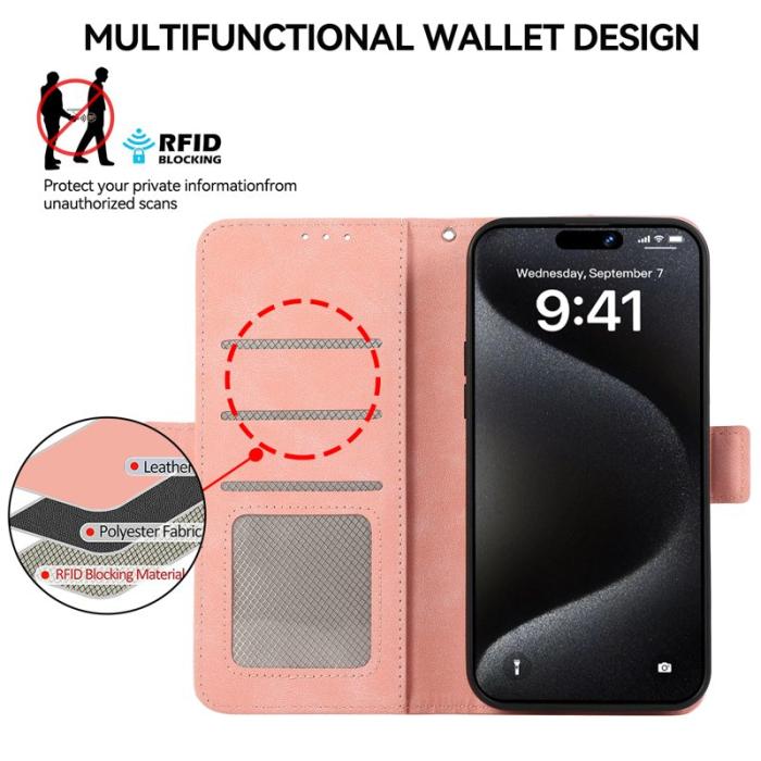 ABEEL - ABEEL iPhone 16 Plus Plånboksfodral Med Magnetstängning RFID-Skydd - Rosa