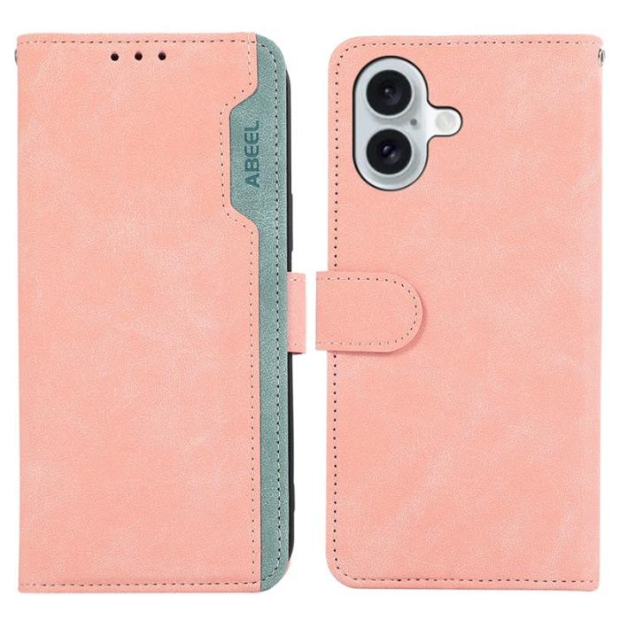 ABEEL - ABEEL iPhone 16 Plus Plånboksfodral RFID Skydd Konstläder - Rosa