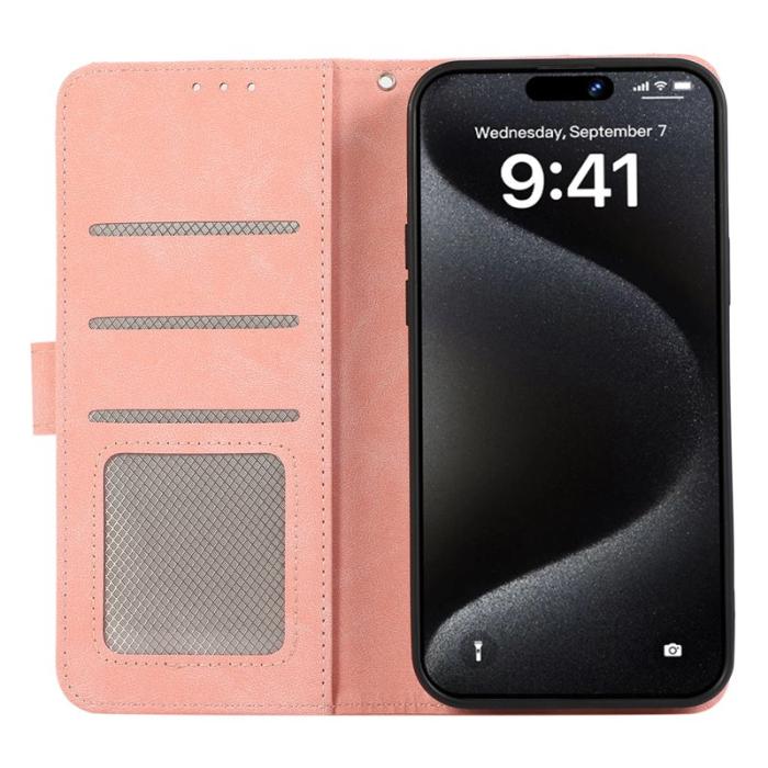 ABEEL - ABEEL iPhone 16 Plus Plånboksfodral RFID Skydd Konstläder - Rosa