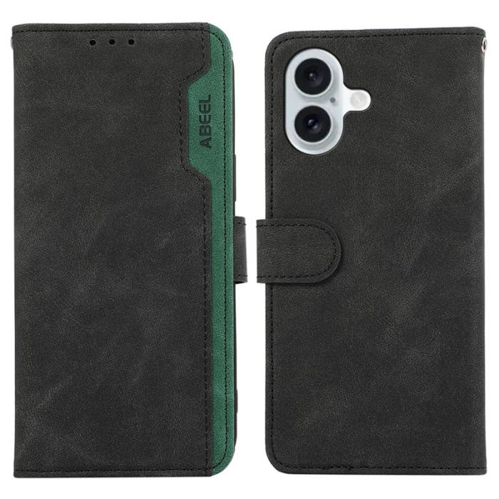 ABEEL - ABEEL iPhone 16 Plus Plånboksfodral RFID Skydd Konstläder - Svart