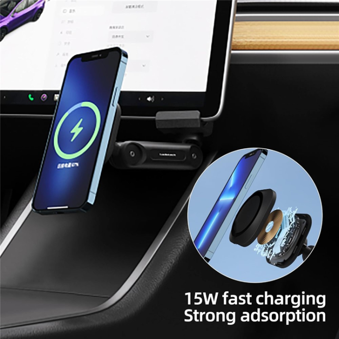 OEM - Magnetisk Bilhållare med 15W Trådlös Laddare för Tesla Model 3/Y LD-TS2-M4