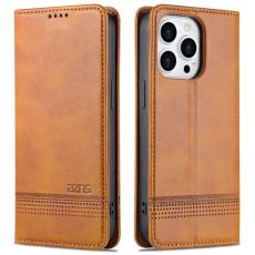 AZNS - AZNS iPhone 15 Pl&aring;nboksfodral Konstl&auml;der + TPU - St&auml;llfunktion - Brun
