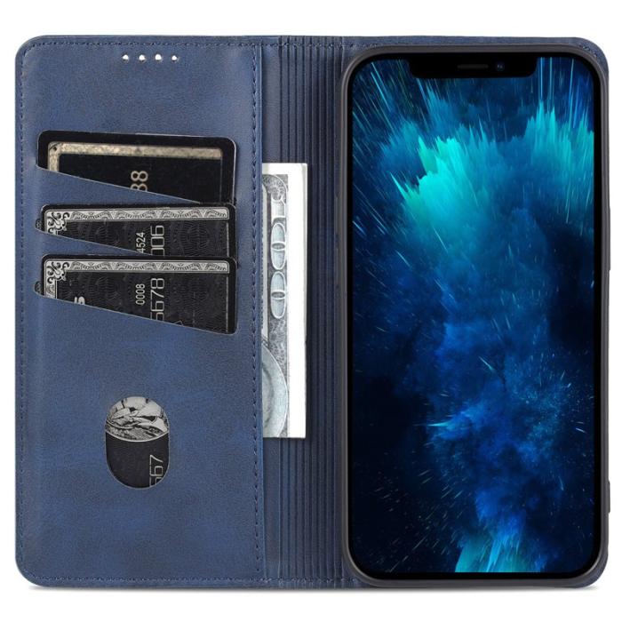AZNS - AZNS iPhone 15 Plånboksfodral Konstläder + TPU - Ställ - Blå