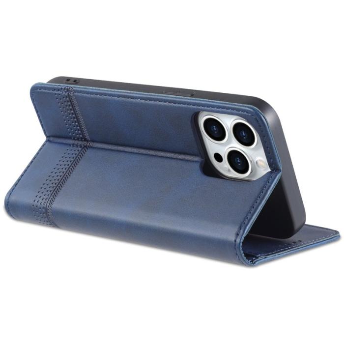 AZNS - AZNS iPhone 15 Plånboksfodral Konstläder + TPU - Ställ - Blå