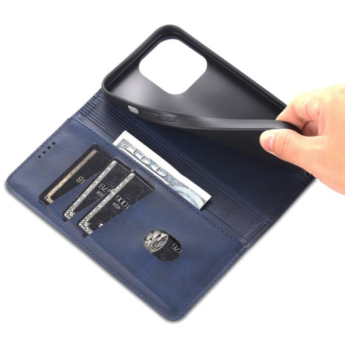 AZNS - AZNS iPhone 15 Plånboksfodral Konstläder + TPU - Ställ - Blå