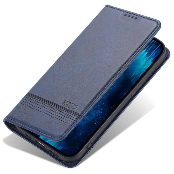 AZNS - AZNS iPhone 15 Plånboksfodral Konstläder + TPU - Ställ - Blå