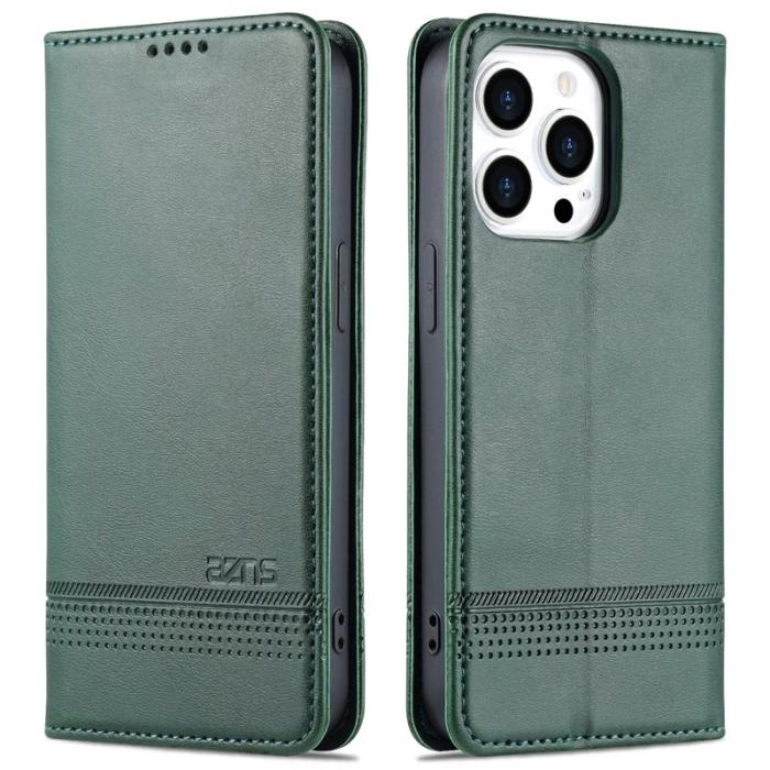 AZNS - AZNS iPhone 15 Plånboksfodral Konstläder + TPU - Ställ - Grön
