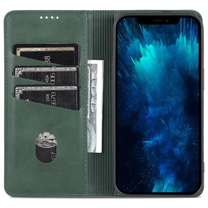 AZNS - AZNS iPhone 15 Plånboksfodral Konstläder + TPU - Ställ - Grön