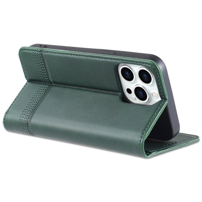 AZNS - AZNS iPhone 15 Plånboksfodral Konstläder + TPU - Ställ - Grön